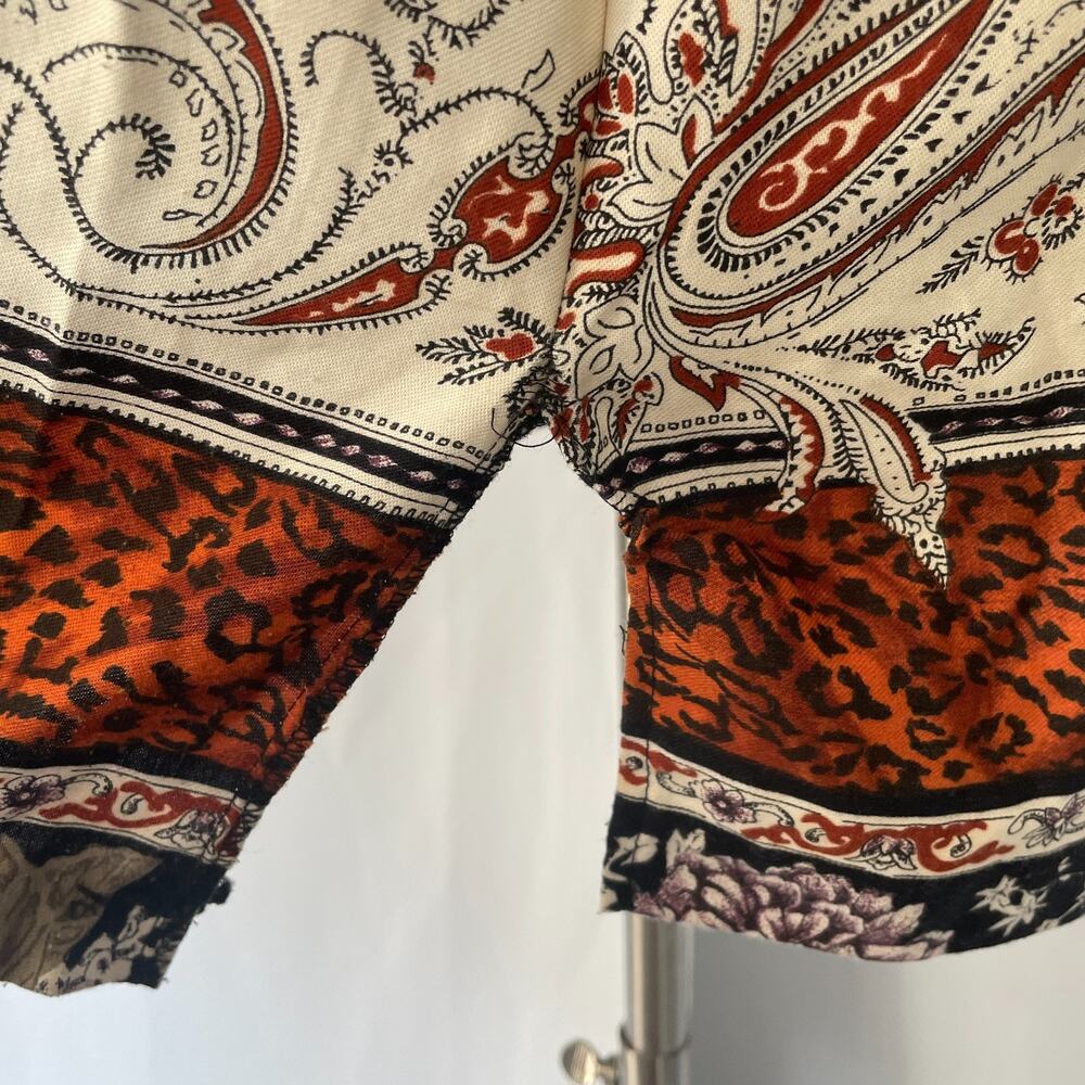 Vintage Mini Skirt Size 14 Black Brown Mix Print Cheetah Floral Boho Pull On 90s - Picture 10 of 16